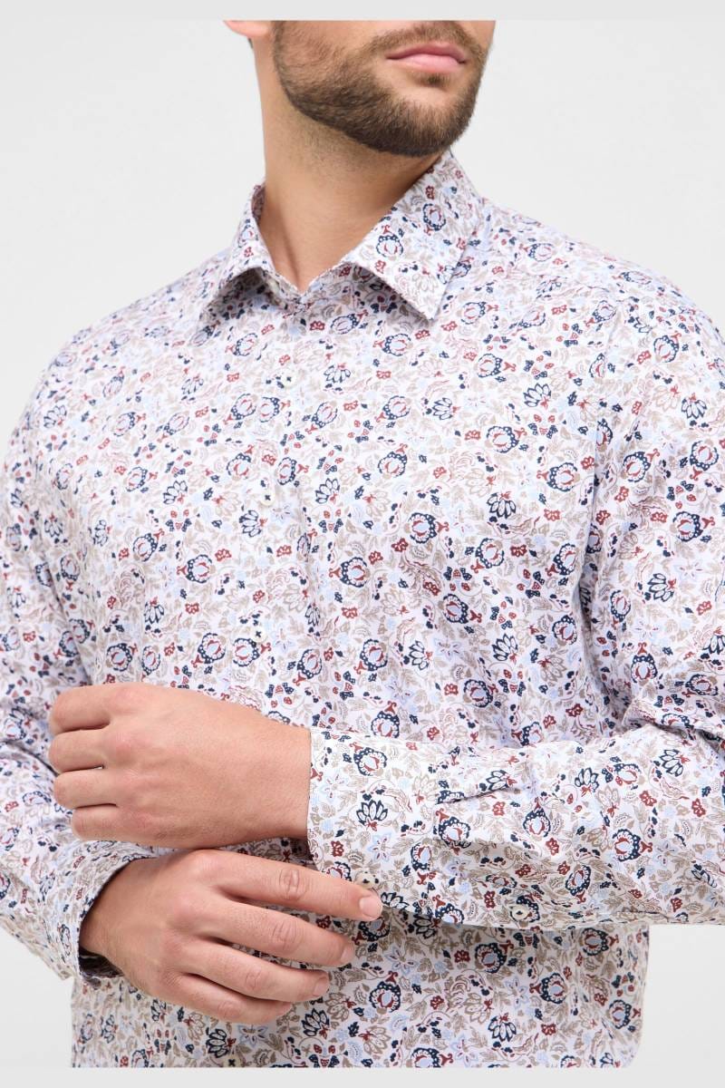 ETERNA Slim Fit Hemd beige/braun, Bedruckt