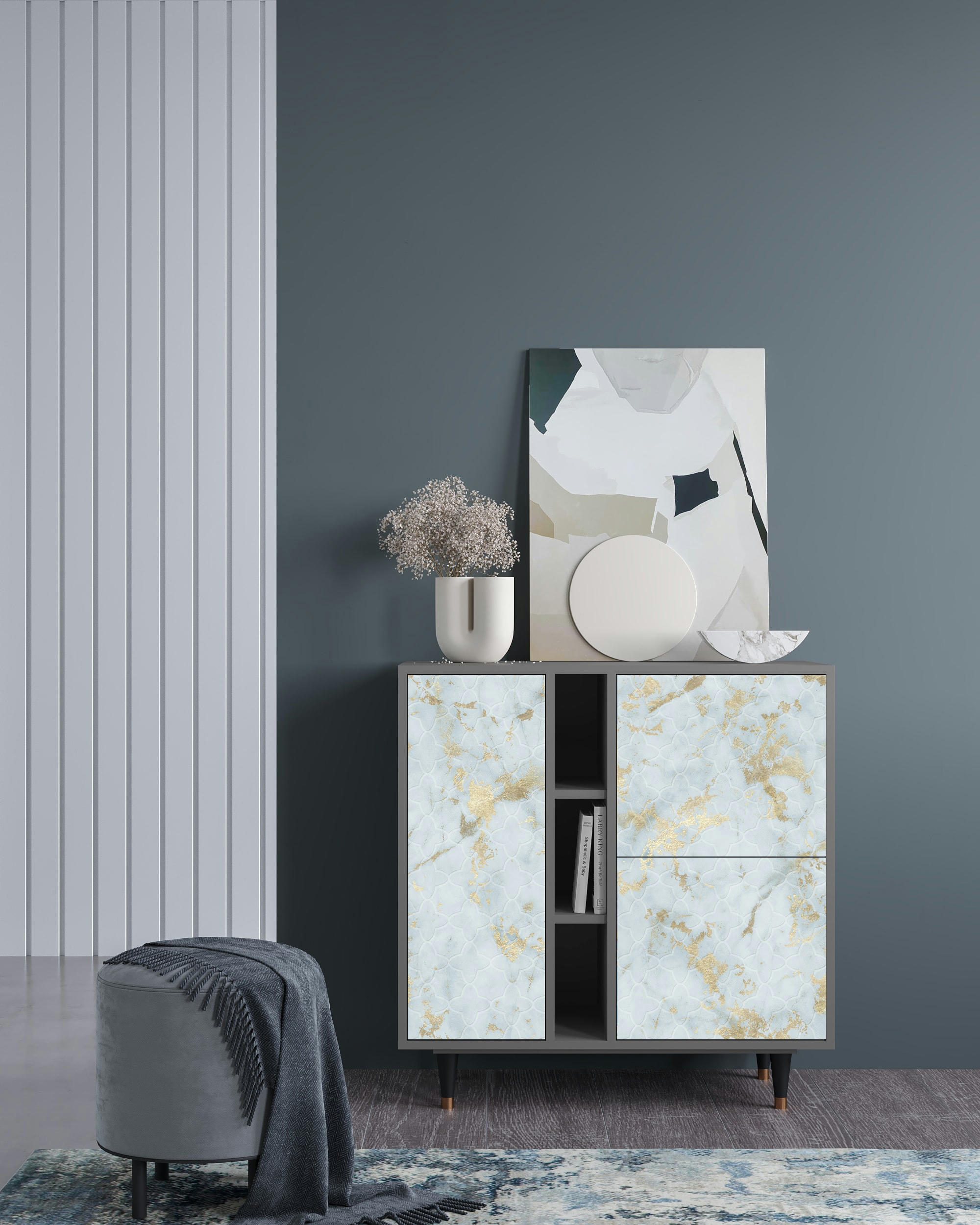 GOLDEN WAVES - Buffet  blanc clair 3 portes L 94 cm