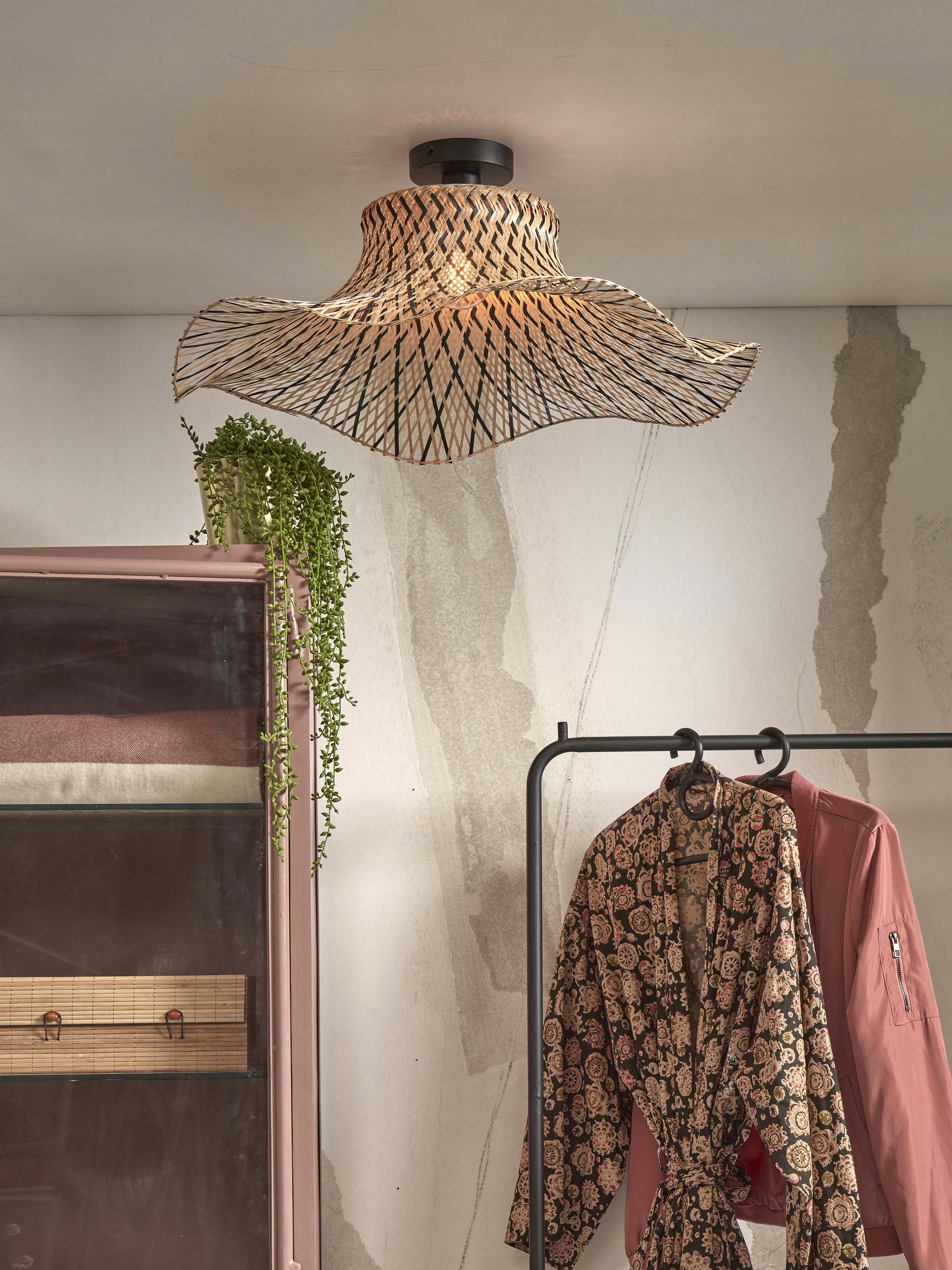 IBIZA - Plafonnier bambou  naturel/noir, h. 20cm