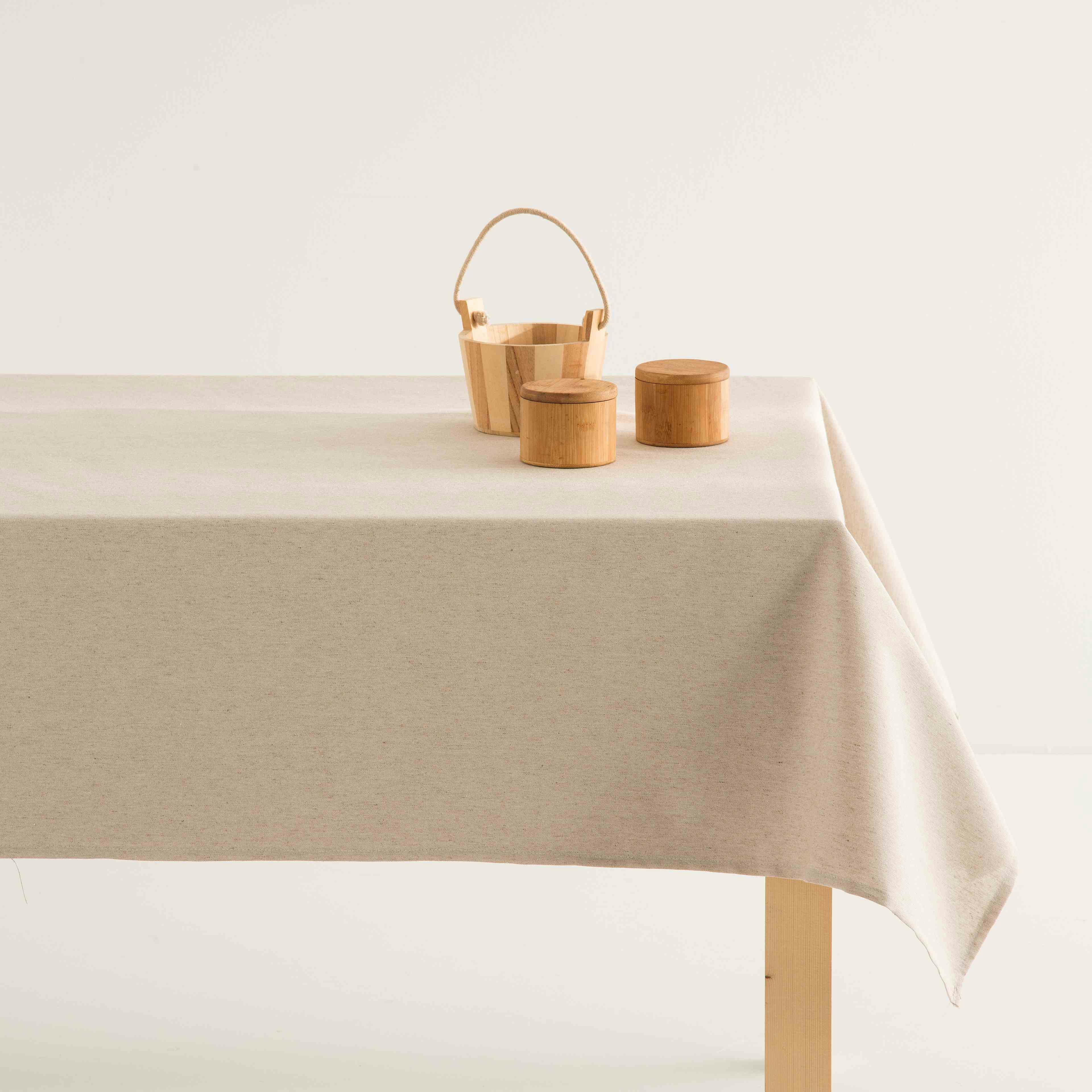BASIC LINO - Nappe en coton biologique beige avec anti-taches 140x140 cm