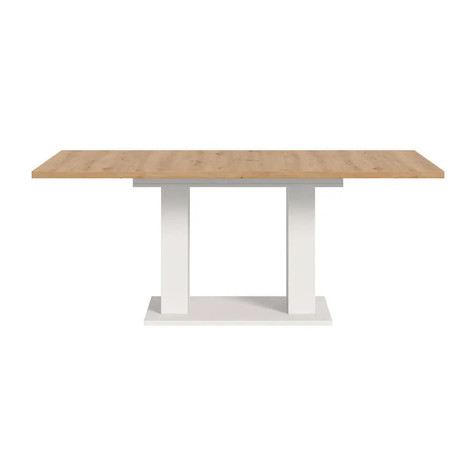 Hioshop Motion eetkamertafel dubbele zuilpoot 90x150/190cm incl 1 verlengblad