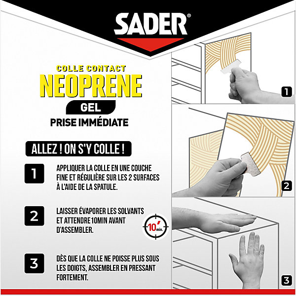 Colle contact néoprène en gel Sader tous matériaux seau de 2.5 litres