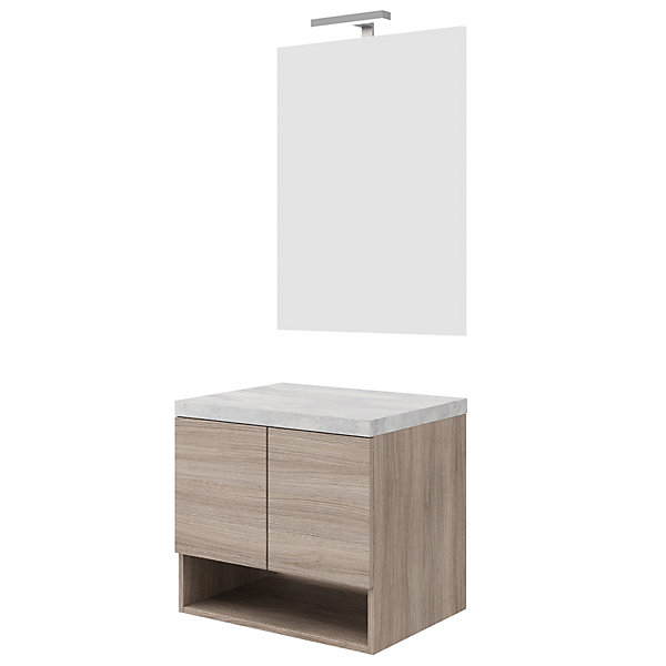Meuble sous vasque OSLO - Chêne fumé &plan à poser Gris béton L. 60 cm   miroir - Saniverre