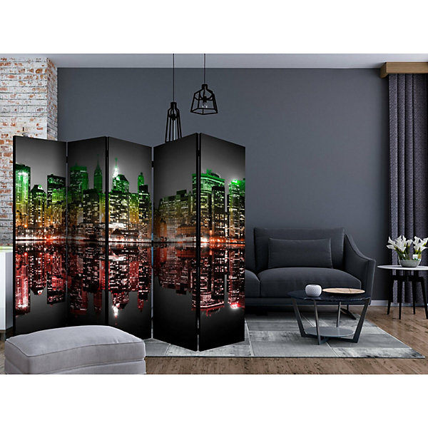 Paravent Urbain Design Skyline de New York Nocturne 225 x 172 cm Rouge et Orange