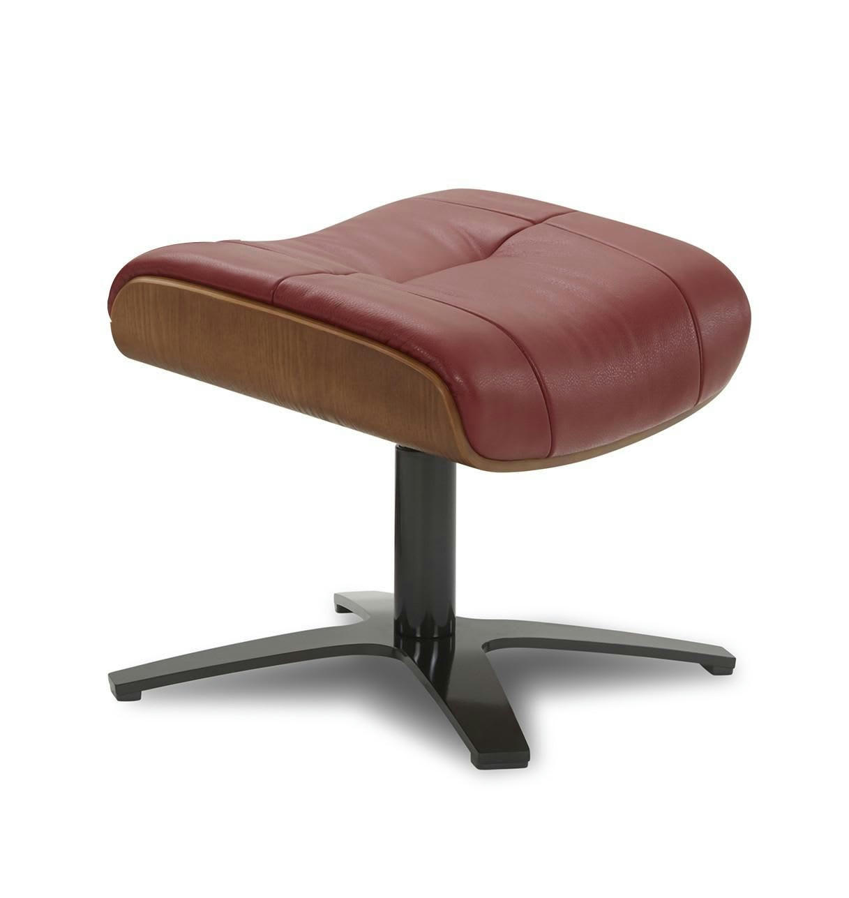 NAOS - Pouf en cuir et chêne Naturel - Cuir Rouge