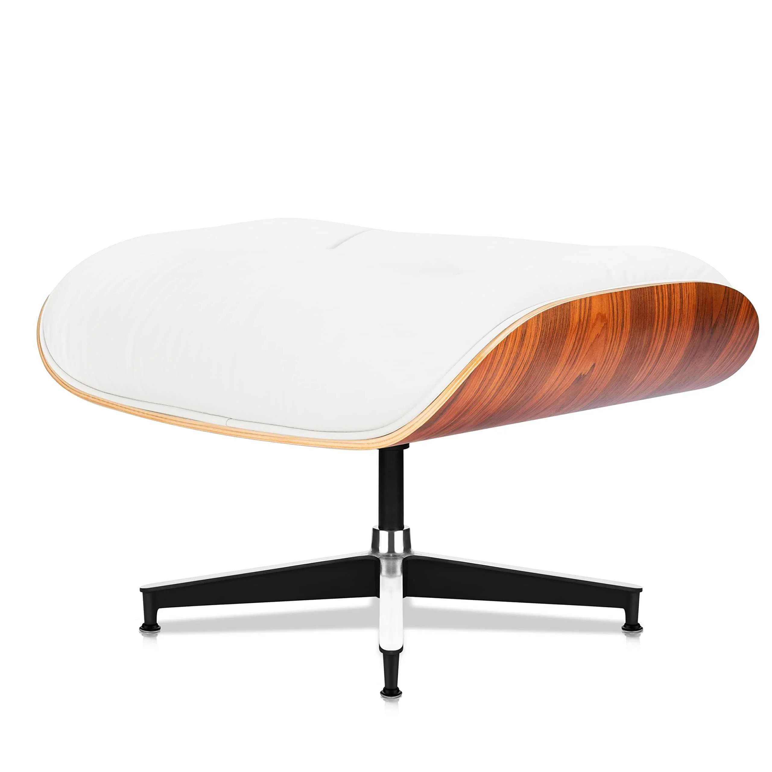 Grain Leather Upholstered Swivel Accent Chair and Ottoman White