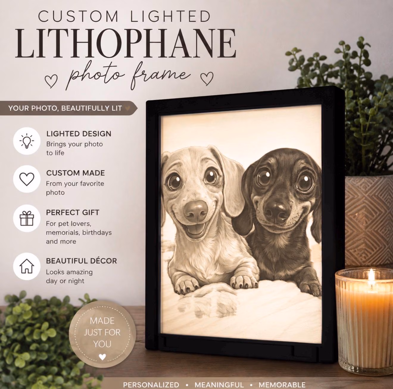 Custom 4x6 Lithophane Photo Light | Personalized Lighted Photo Frame | Pet Memorial Gift | Custom Photo Night Light | 3D Printed Gift