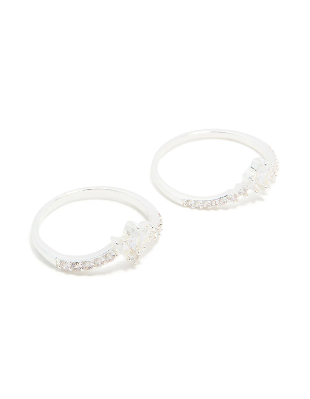 Silver Plated Cubic Zirconia Triple Leaf & Crown Stacking Rings 2-Pack