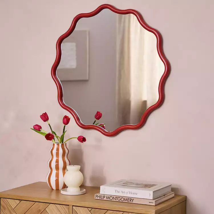 Habitat Red Coral Wavy Round Wall Mirror - 72x72cm