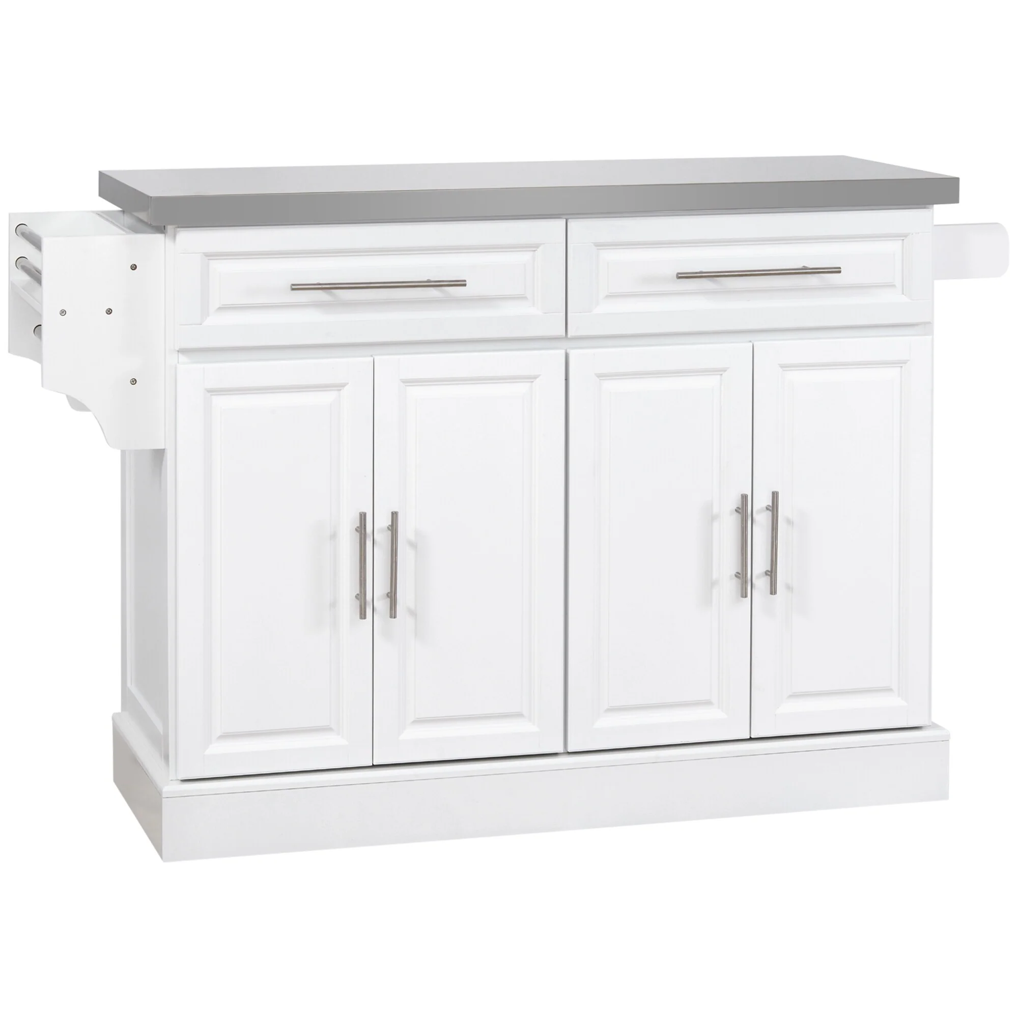 Rolling Stainless Steel Top Kitchen Cart with 2 Drawers & Shelves, Kitchen Island 4 on Wheels with Knife & Towel Rack