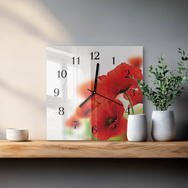 Zegar maki 30x30 Maki czerwone kwiaty łąka natura pole maki