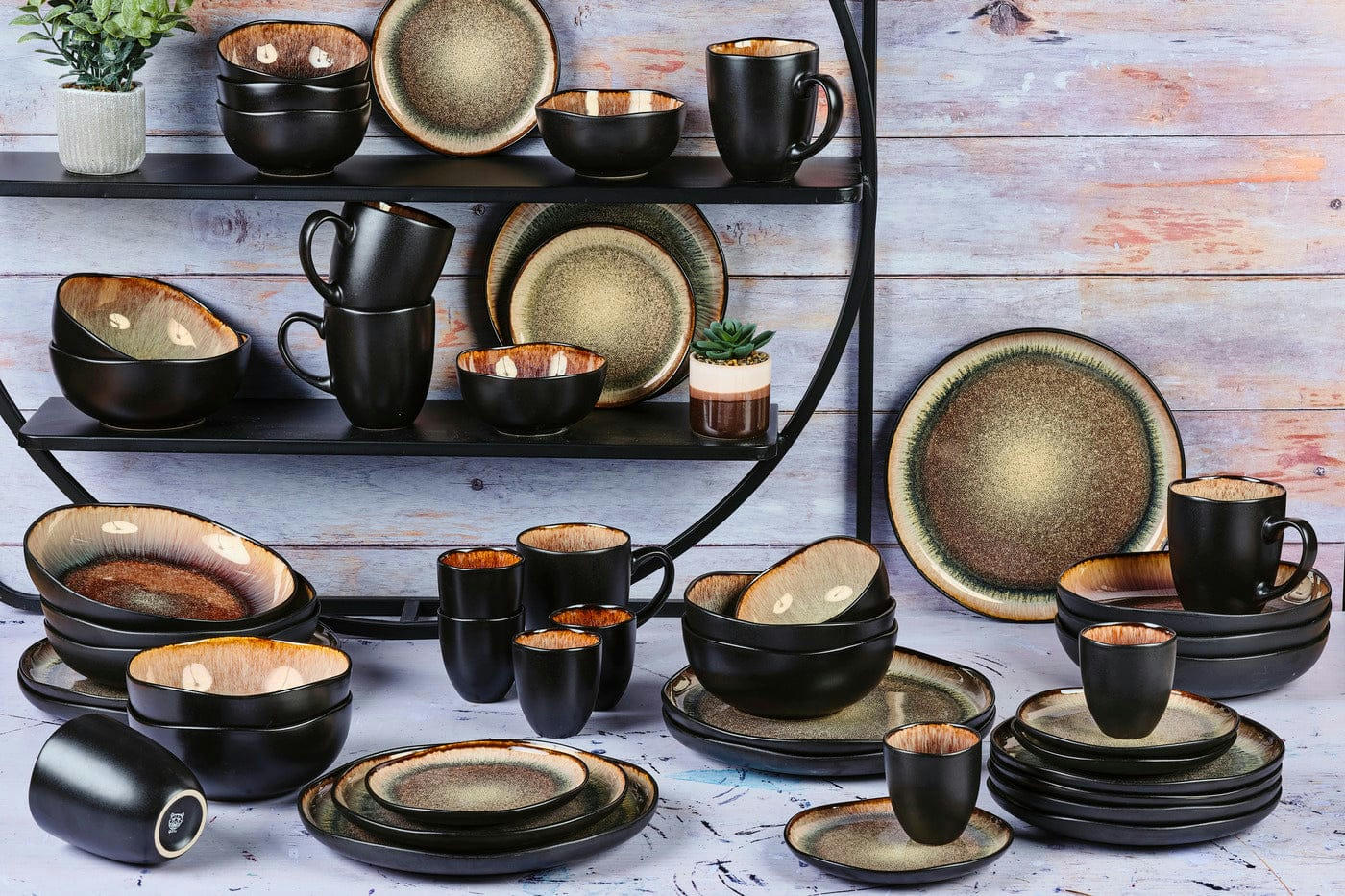 REACTIV - Set vaisselle 48 pièces en grès marron