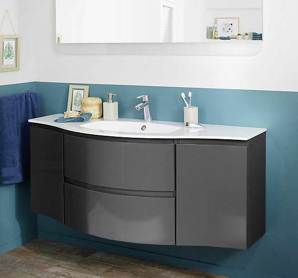 Meuble complément sous vasque gris anthracite Vague 34 cm version droite