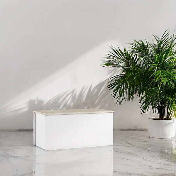 Malle Ayusnay, Grande boîte de rangement polyvalente, Coffre moderne, 100% Made in Italy, 90x45h45 cm, Blanc et Chêne