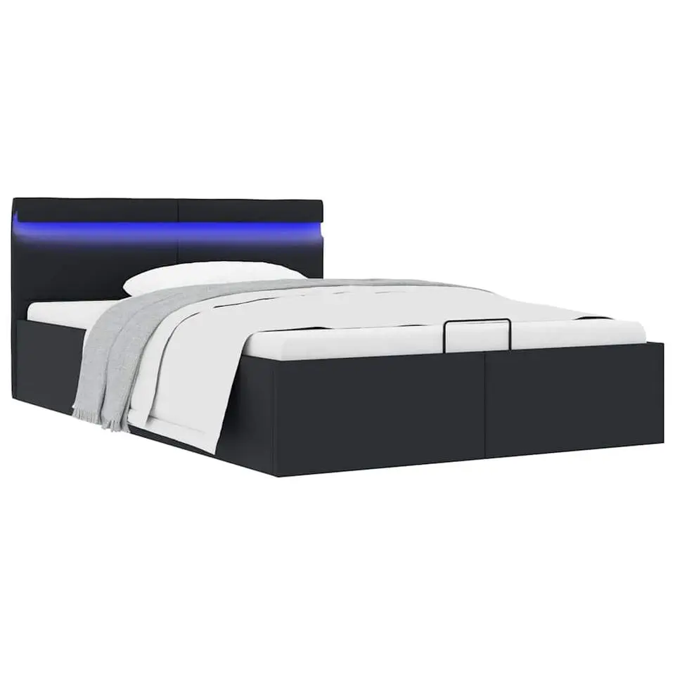 vidaXL - Bed met opbergruimte incl. LED - zwart - Kunstleer - 120x200 cm