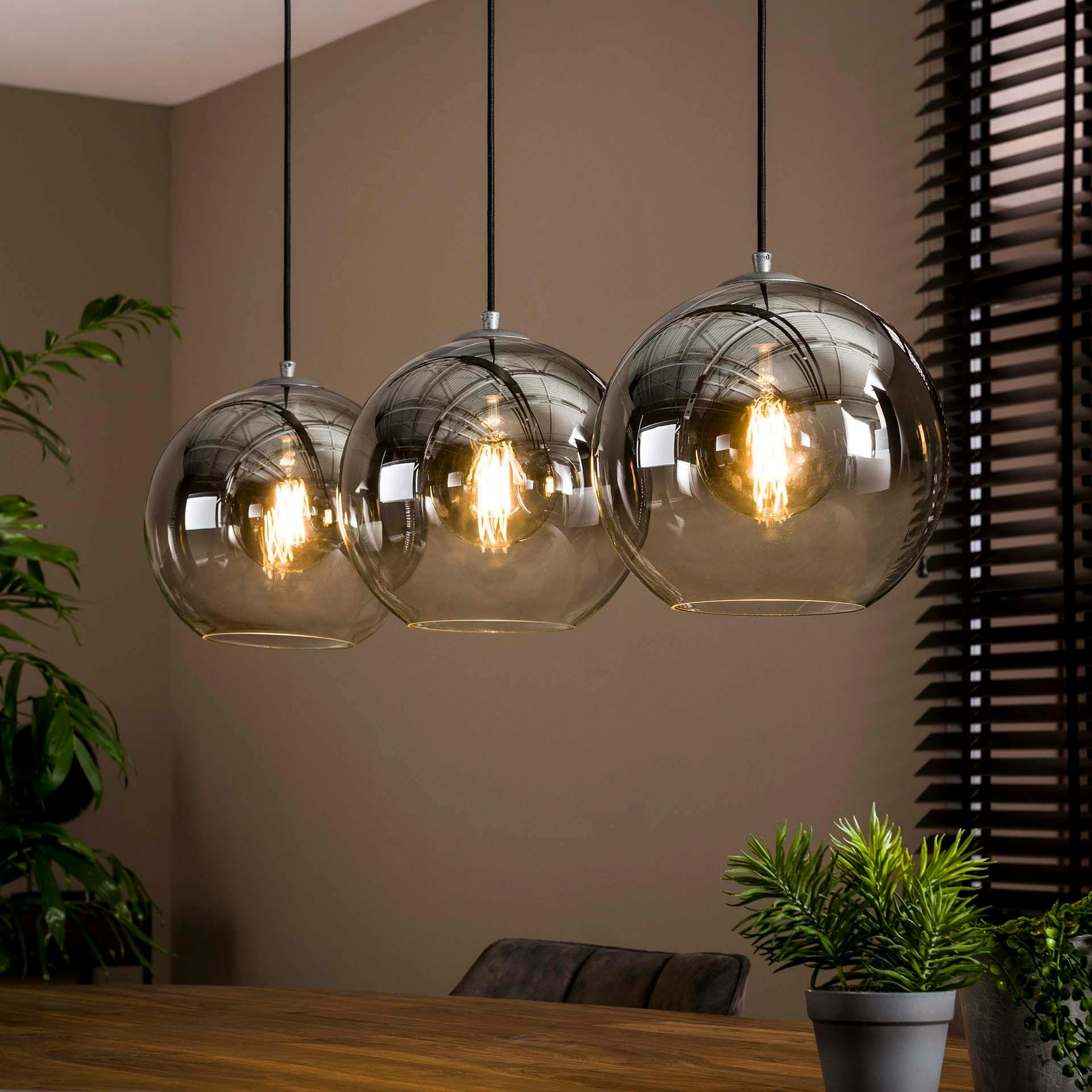 Suspension de table à manger en verre fumé 3 globes XL RALF