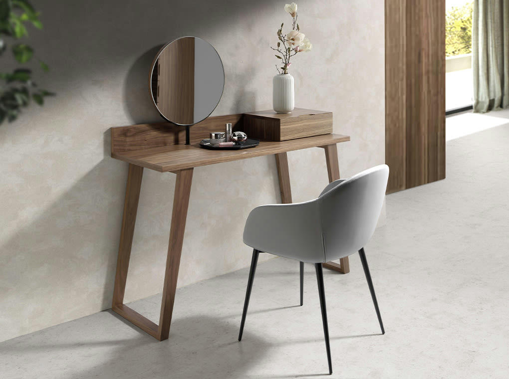 - Coiffeuse effet bois noyer avec miroir