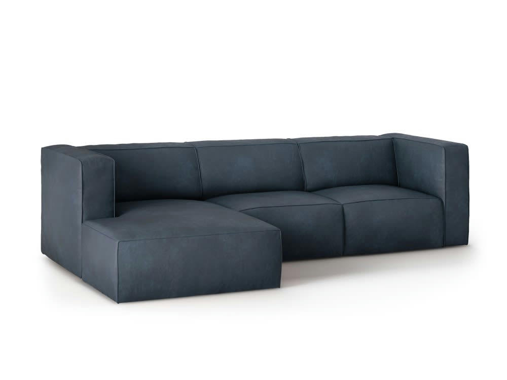 MUSE - Canapé d'angle 5 places en cuir bleu
