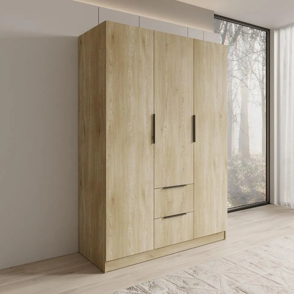 Meubella - Caliero - Kledingkast 3-deurs - Eikenpatroon - 150x60x216cm