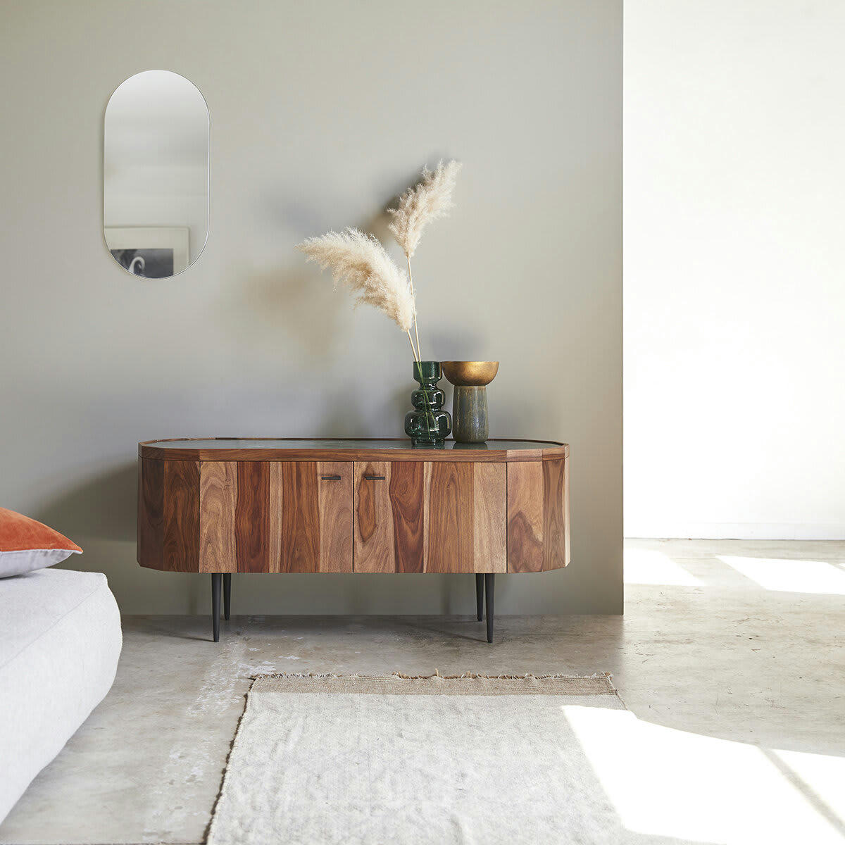 JADE - Meuble TV en palissandre massif et marbre 130 cm