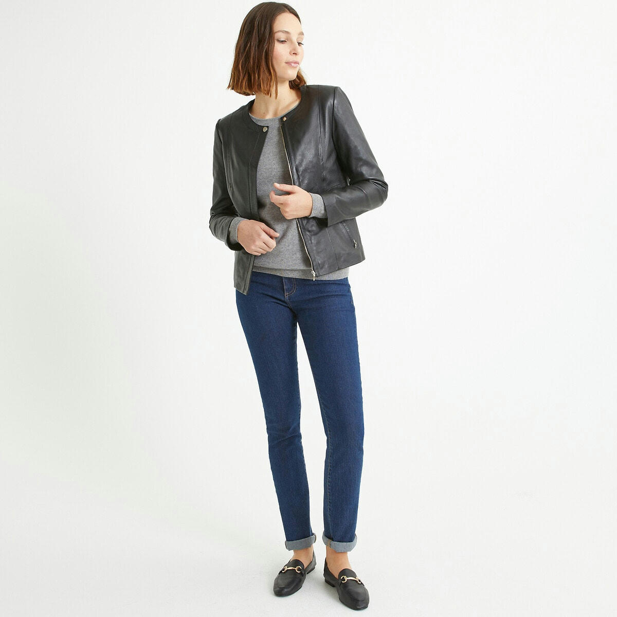 Blouson court en cuir de mouton