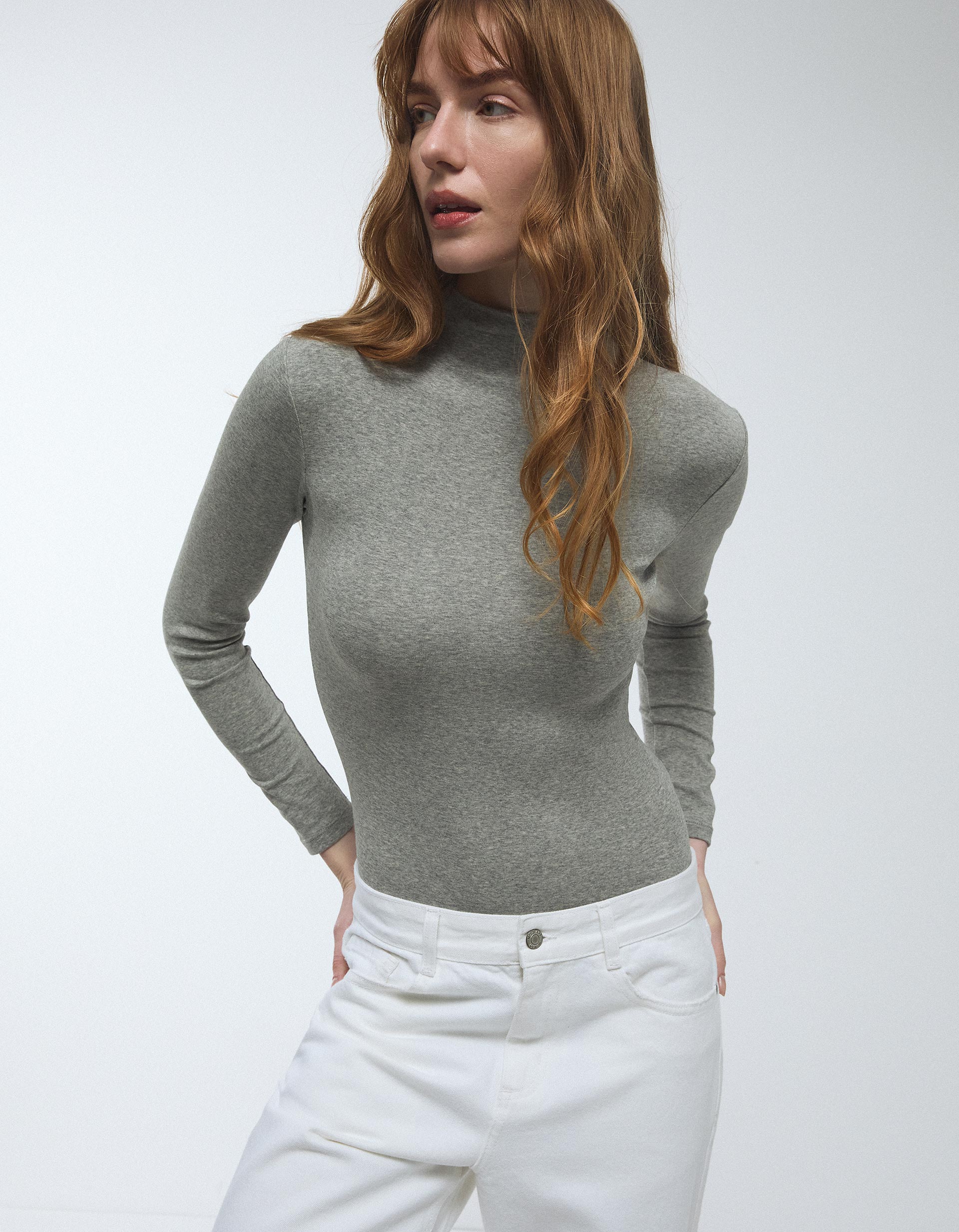 Body de Manga Comprida, Mulher, Cinzento