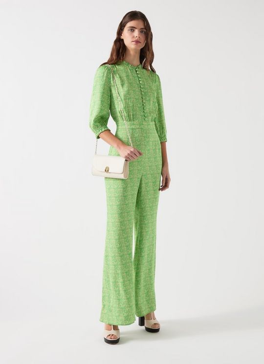 Naomi Green & Italian Straw Swirl Print Crepe Jumpsuit