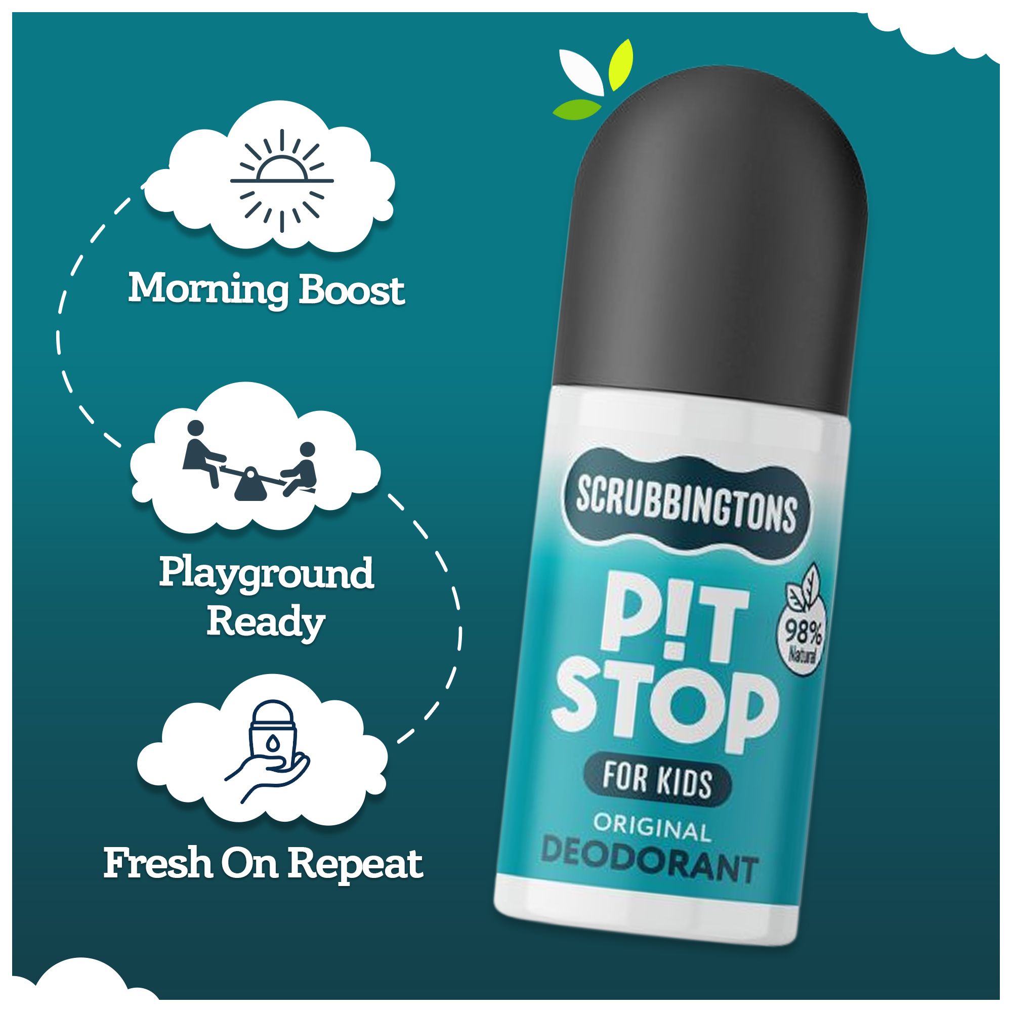 Scrubbingtons Scrubbingtons Pit Stop Kids Deodorant 98% Natural Roll On, Original 75ml