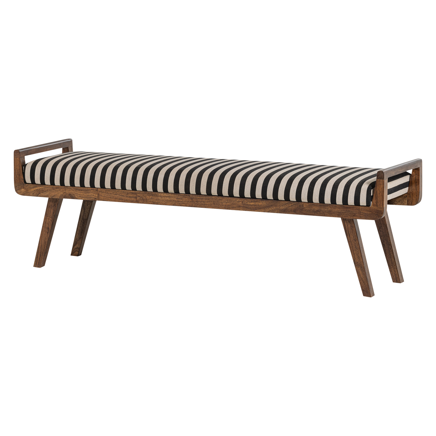 WOOOD Valo Bankje Gestreept - Acaciahout - Zwart Wit - 48x157x43