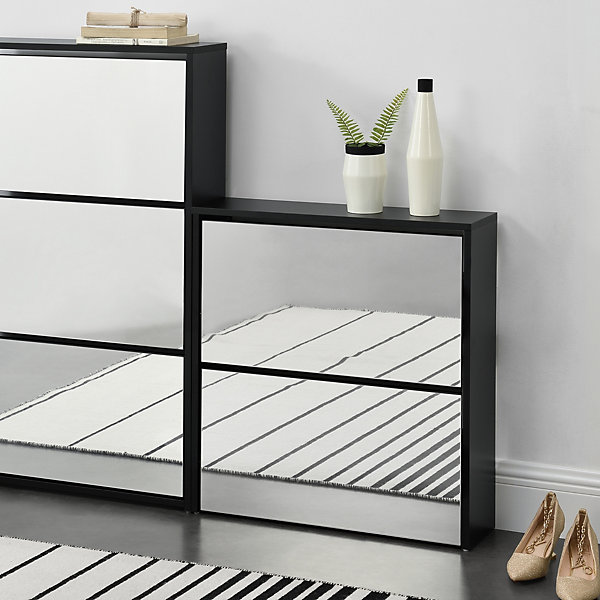 Etagère à Chaussures Vogar Miroir 67 x 63 x 17 cm Noir en.casa