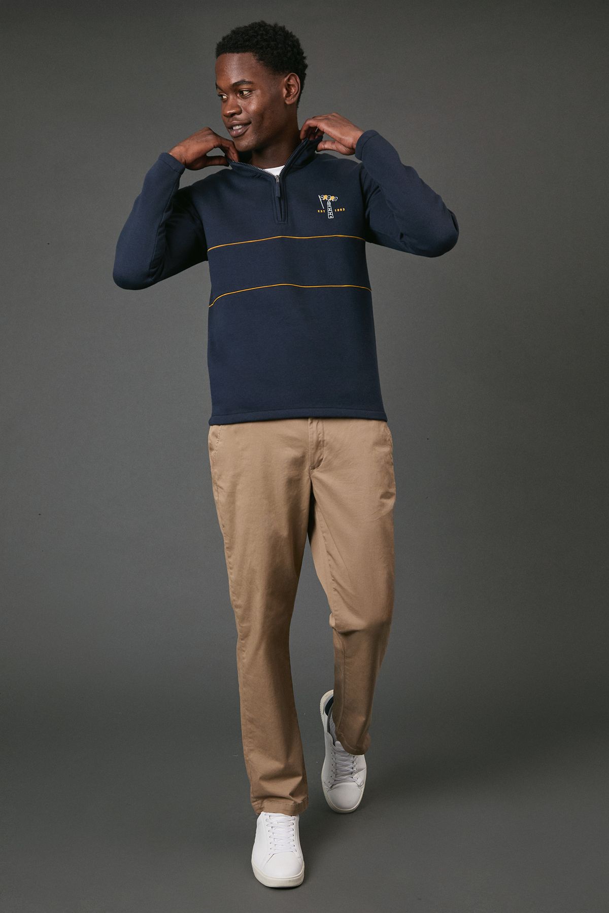 Maine Navy Tobacco Lighthouse Half Zip Jumper