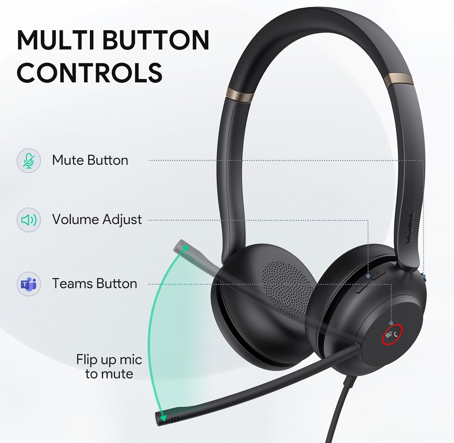 Yealink UH37 USB Headset with Noise Cancelling Microphone,Wired Headset for PC Laptop,Teams Certified,USB-A/C Cable,Works with Zoom and Other Leading UC Platforms