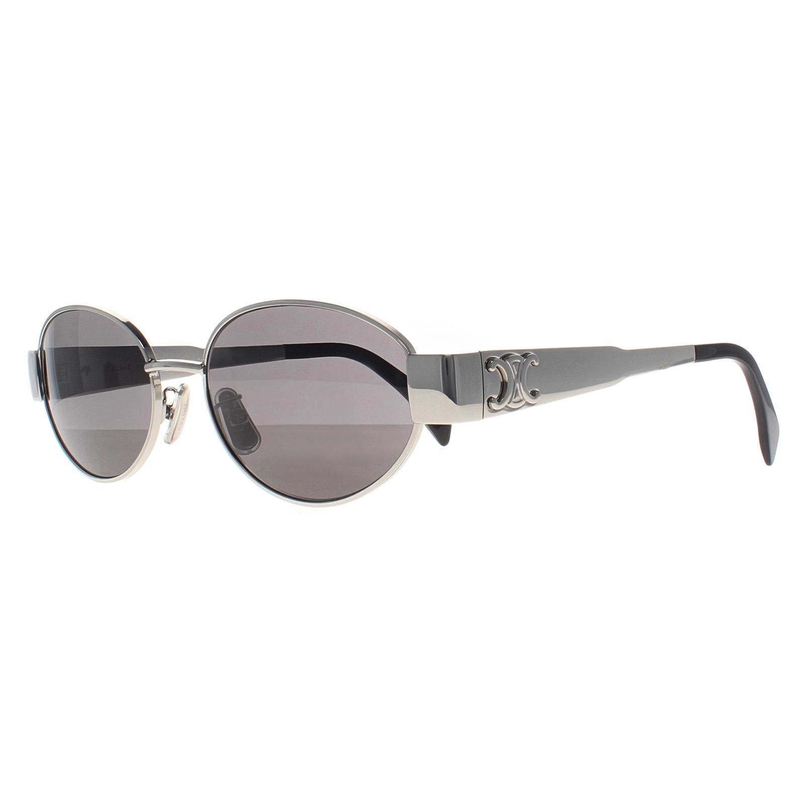 Celine Oval Shiny Palladium Smoke Grey Metal Triomphe CL40235U