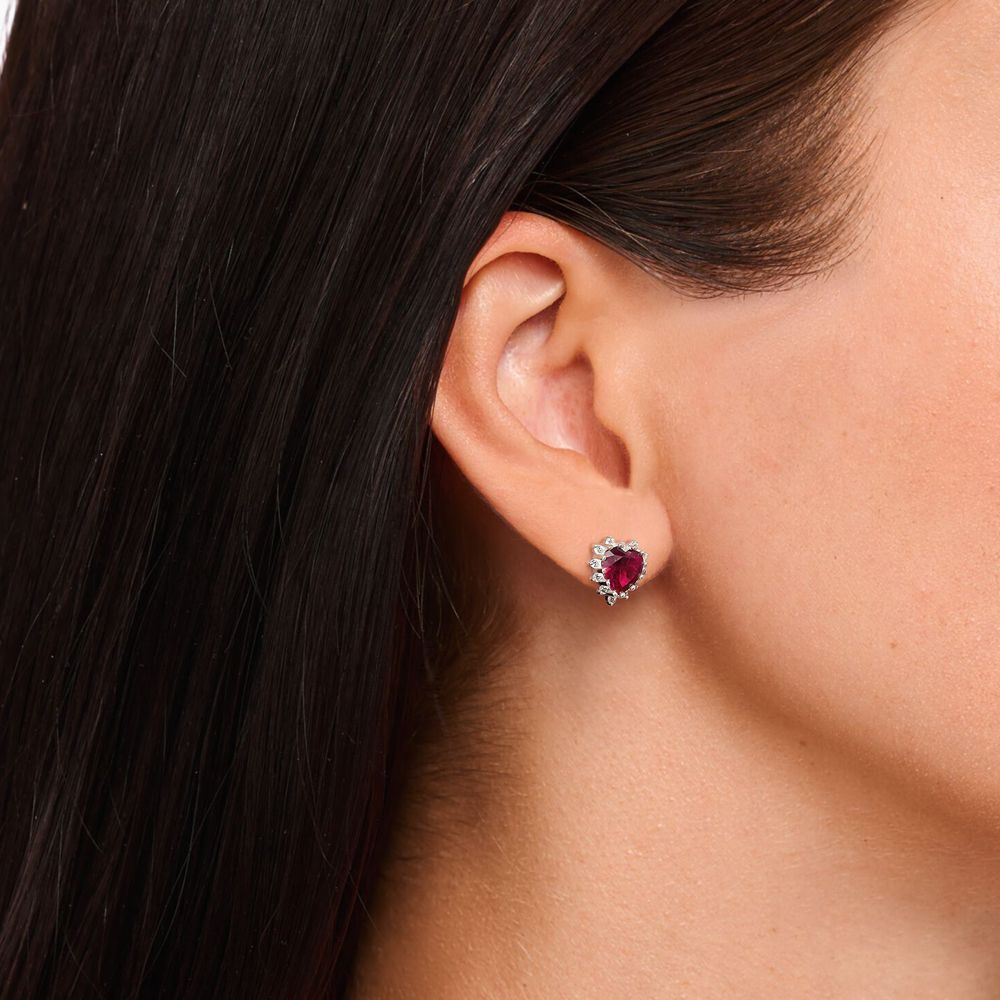THOMAS SABO Romance Silver Ruby & Cubic Zirconia Heart Stud Earrings H2315-013-10