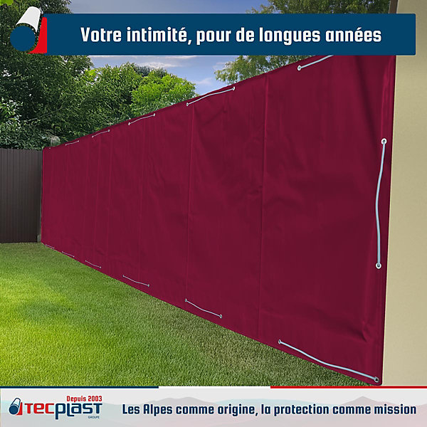 Bâche Brise Vue Rouge Bordeaux 3x4 m - Garantie 5 ans TECPLAST - LP506BV - Brise vent occultant en PVC - Pare vue jardin