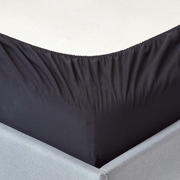 Drap-housse noir 100% coton égyptien 200 fils 180 x 200 cm - HOMESCAPES
