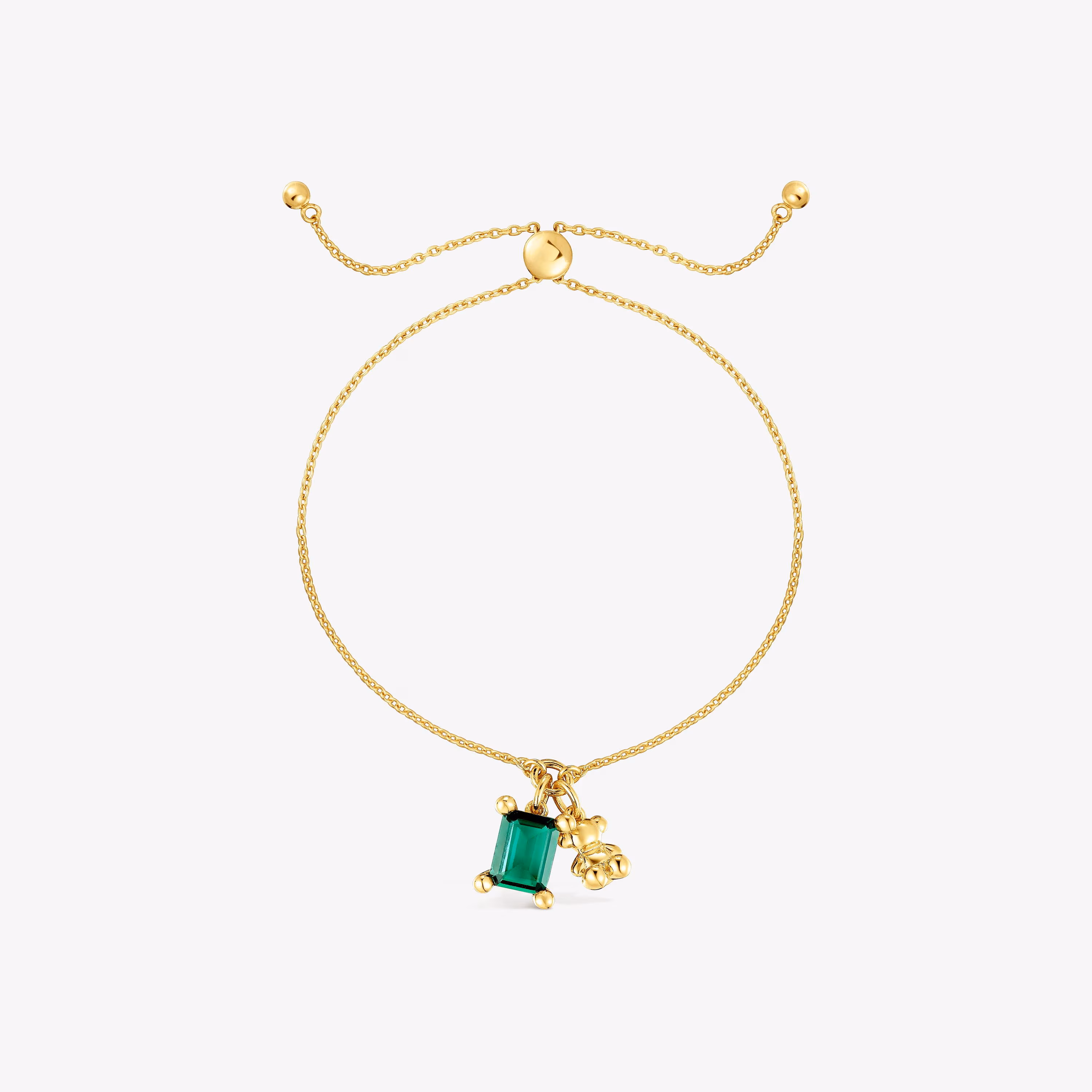 Pulsera cadena motivo oso con baño de oro 18 kt sobre plata y esmeralda creada en laboratorio Bold Bear LGG