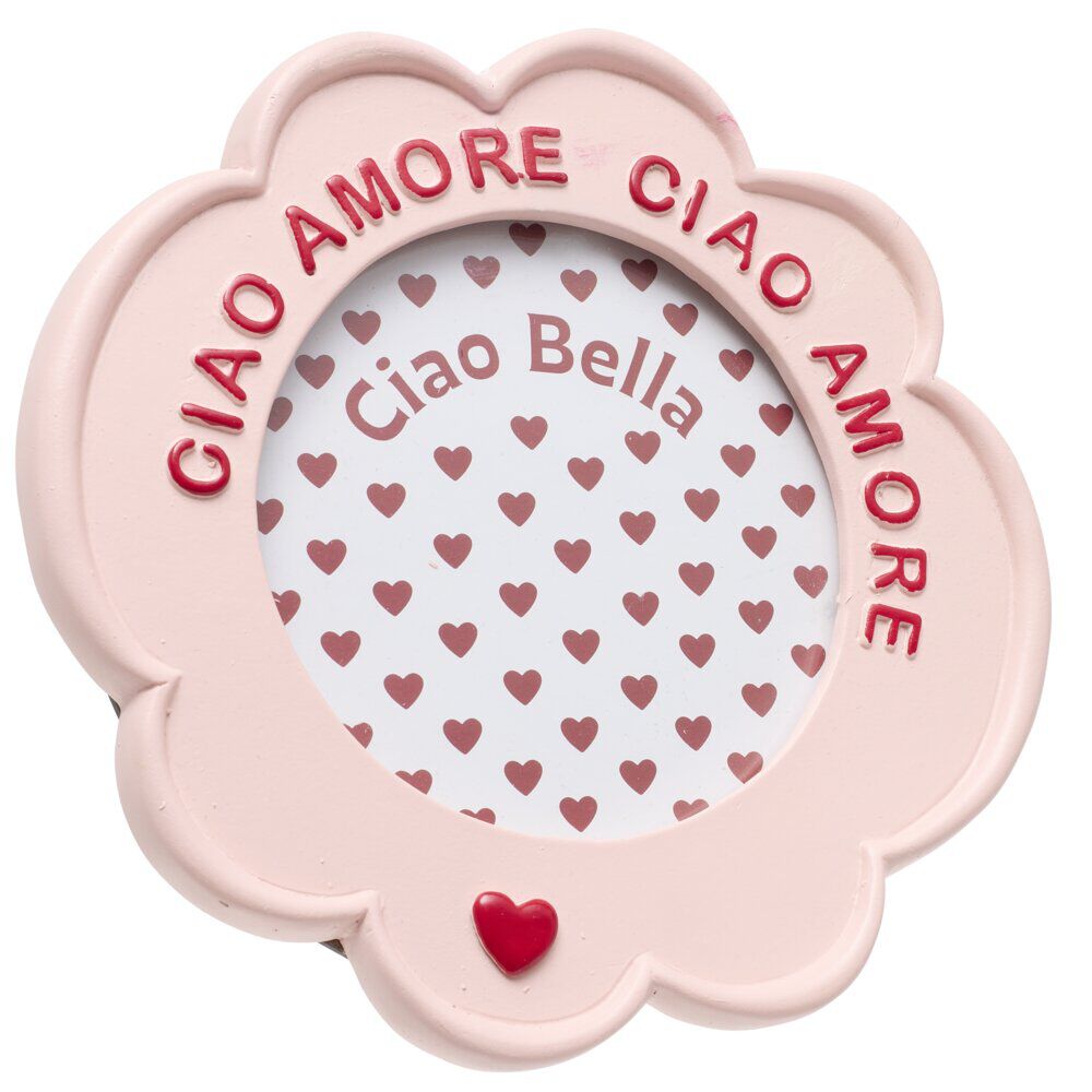 Cadre photo à poser Ciao Amore rose et rouge Ø17,5xH19cm