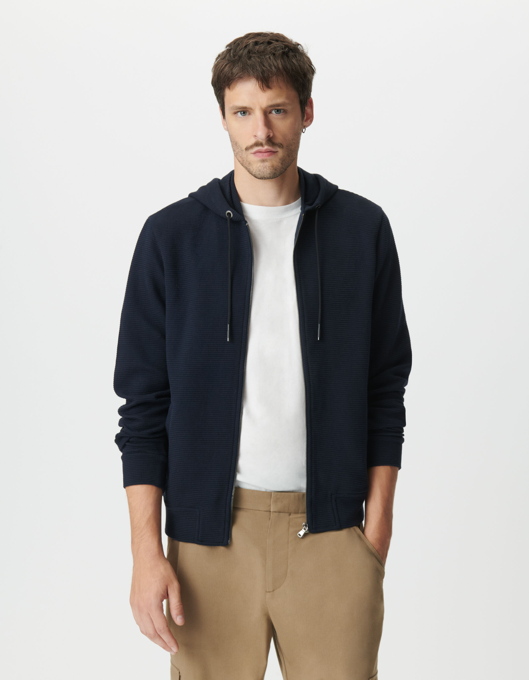 Cardigan marine coton bio maille Ottoman à capuche Homme
