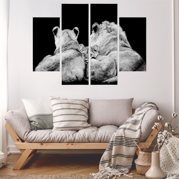 Obraz Tetraptyk Lwia Rodzina ZWIERZĘTA 3D 80x60cm