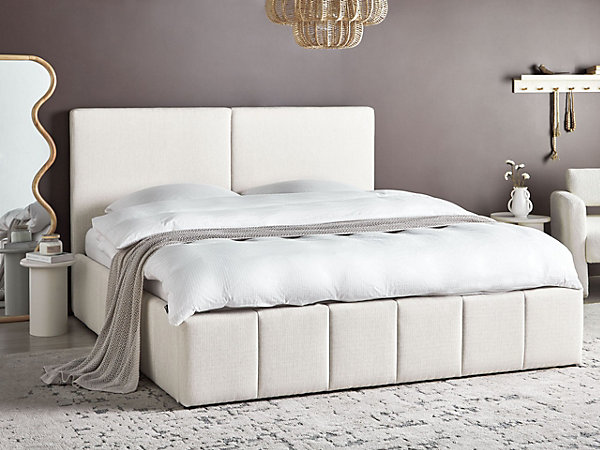 Lit ottoman Tissu CASTELNAVET 180 x 200 cm Blanc cassé