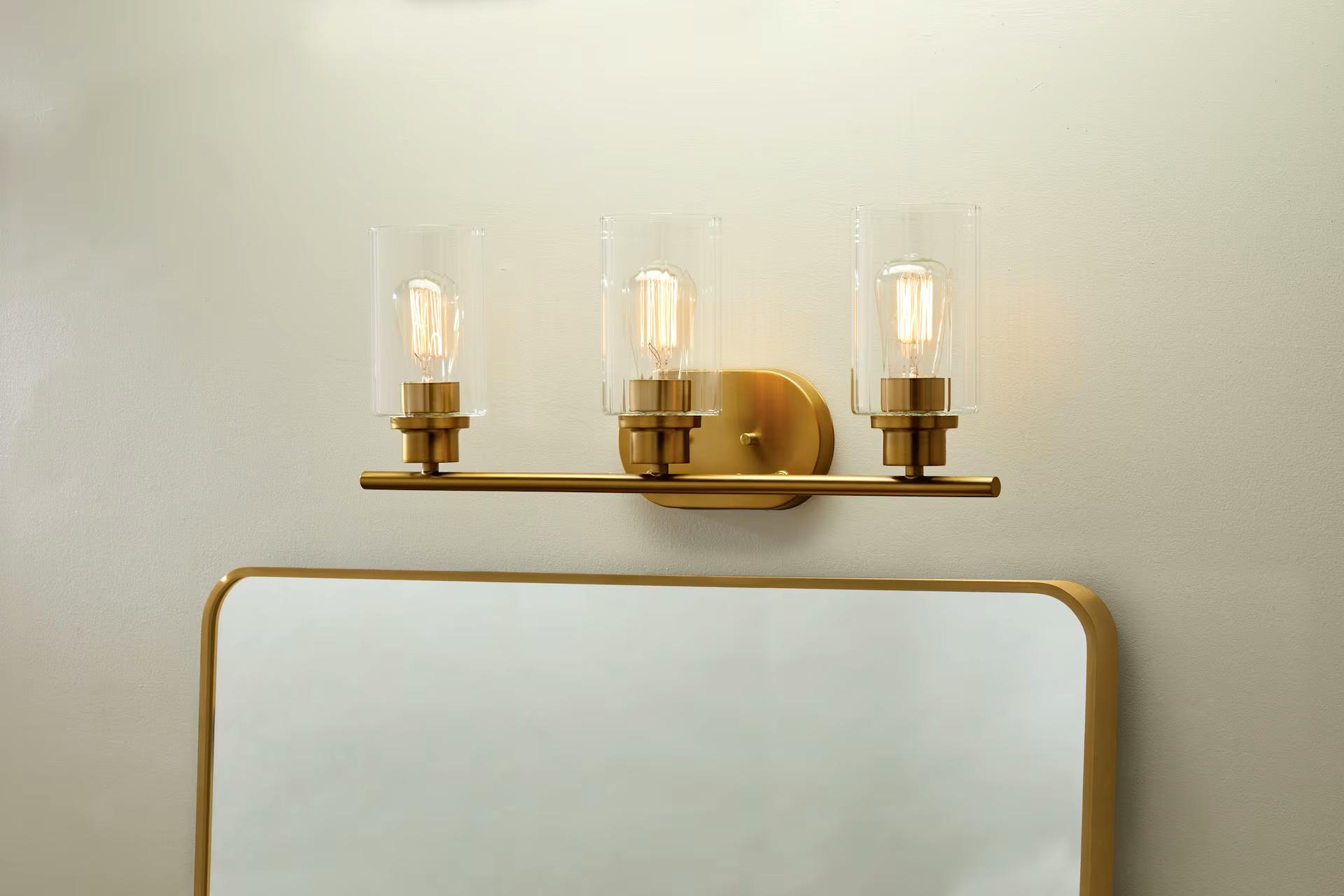 CANVAS Rosstown 3-Light Vanity Light with Clear Ribbed Glass Shades, Brushed Gold