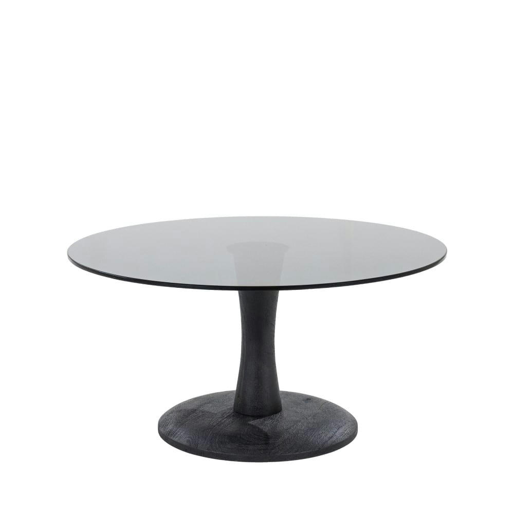 BOOGIE - Table basse ronde en verre et bois de manguier D70cm noir