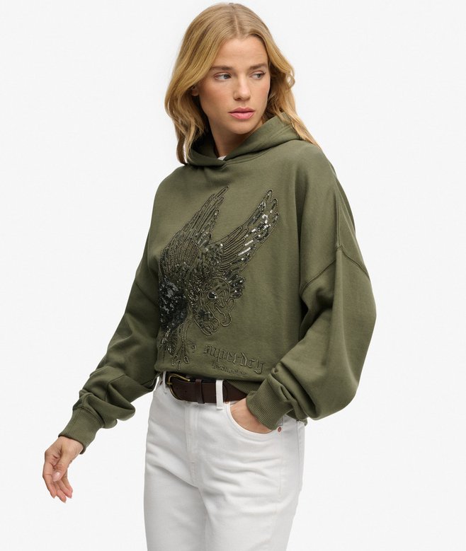 Tattoo Embellished Oversized Hoodie