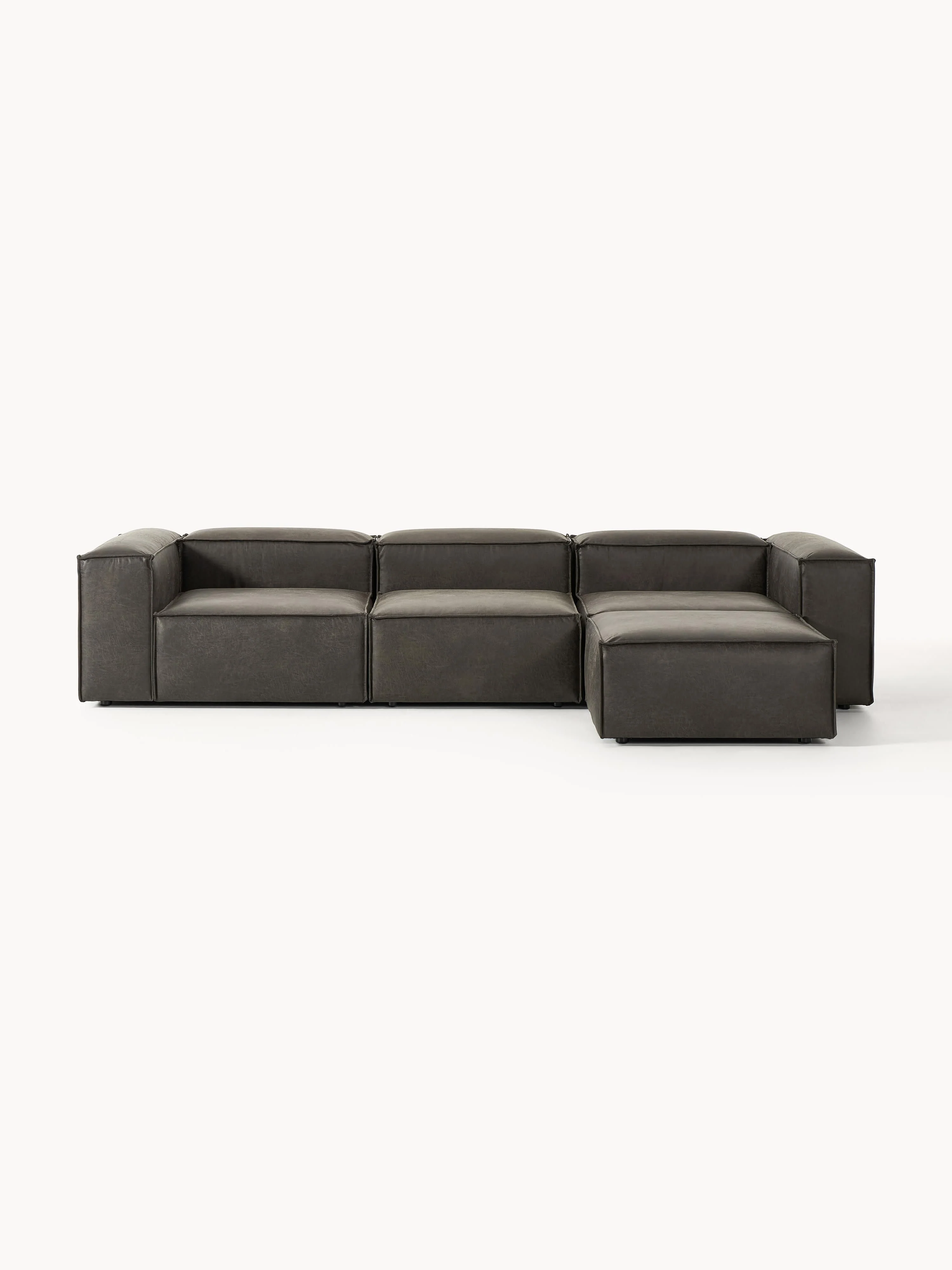 Modulares Sofa Lennon (4-Sitzer) aus recyceltem Leder mit Hocker (links/rechts)