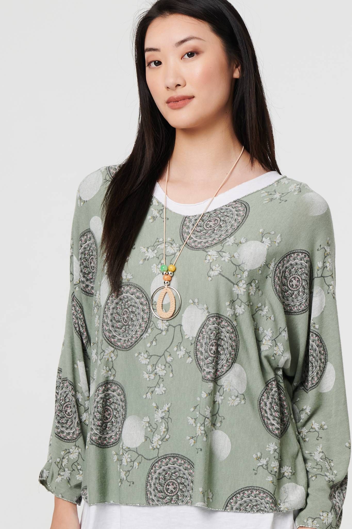 Izabel London Printed Long Sleeve Layered Top