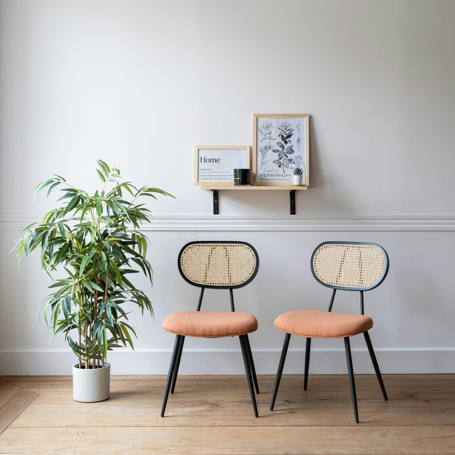 ELENA - Lot de 2 chaises en cannage et tissu boucle rouille