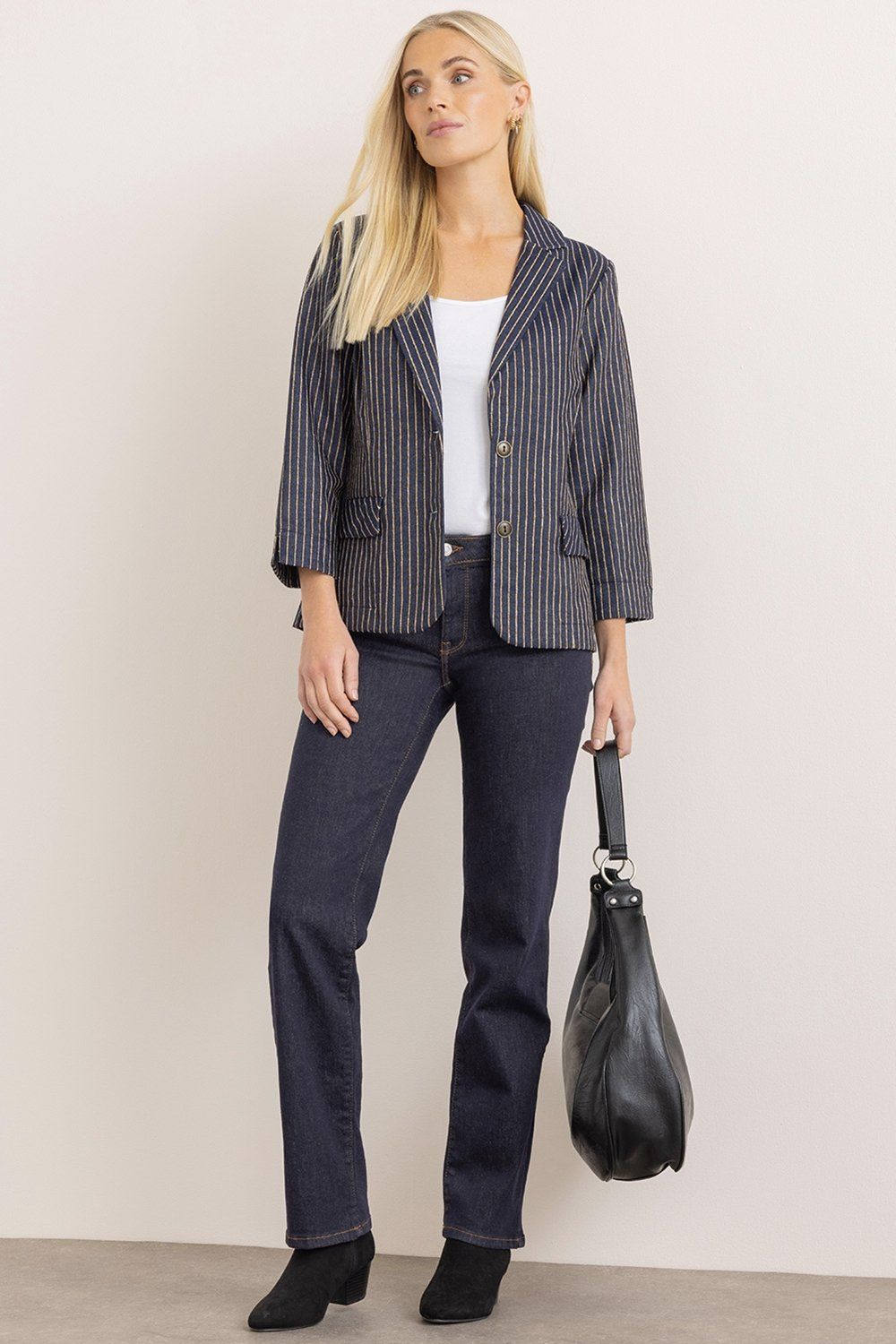 Klass. Striped Three Quarter Sleeve Blazer
