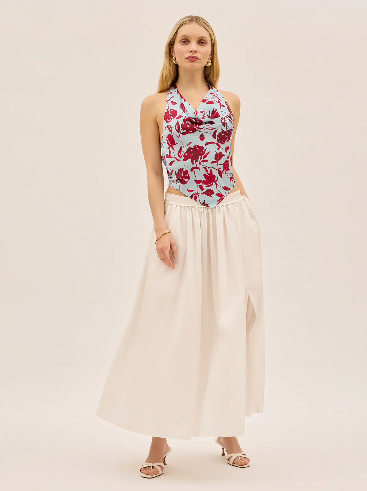 Lucille Blue Rose Print Halter Top
