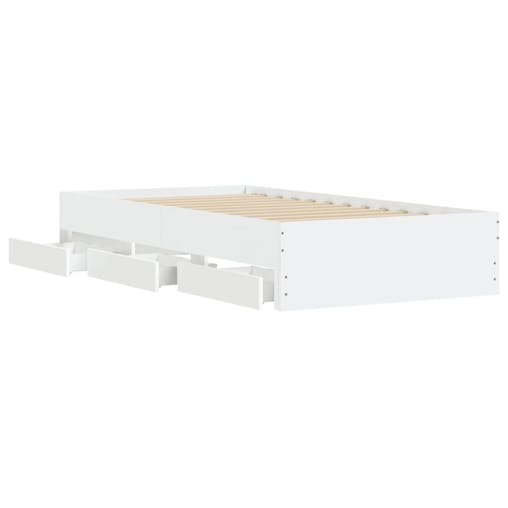 NNEVL Bed Frame with Drawers White 90x190 cm Engineered Wood
